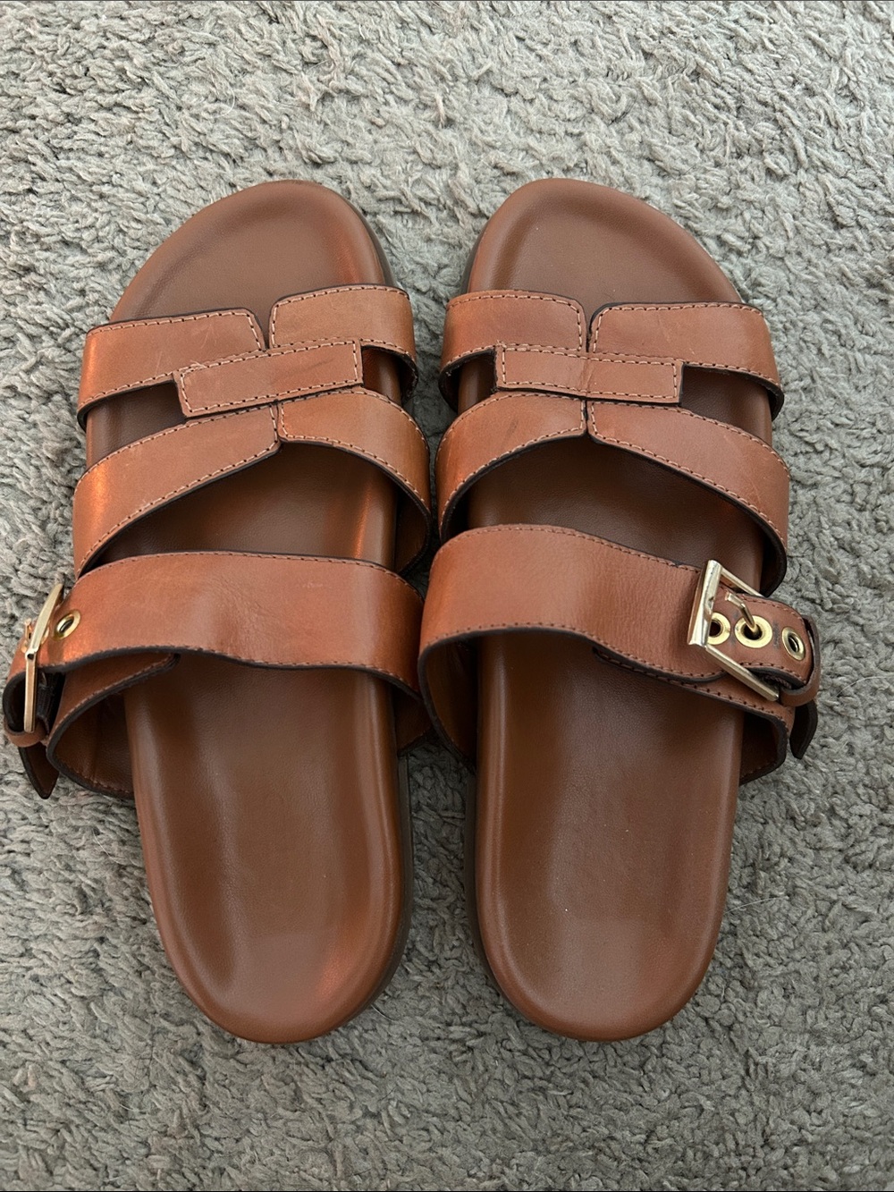 Arezzo Brown Leather Buckle Slide Sandals